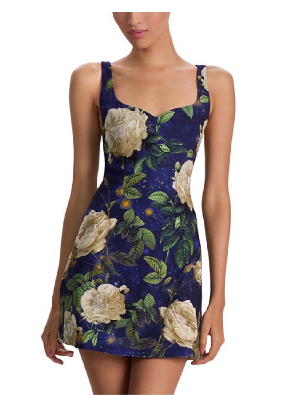 Alice + Olivia Navy Floral Square-Neck Mini Dress